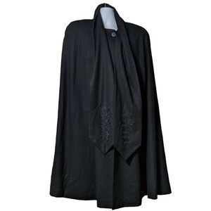 Alorna vintage black wool cape cloak arm slits and embroidered scarf OSFM